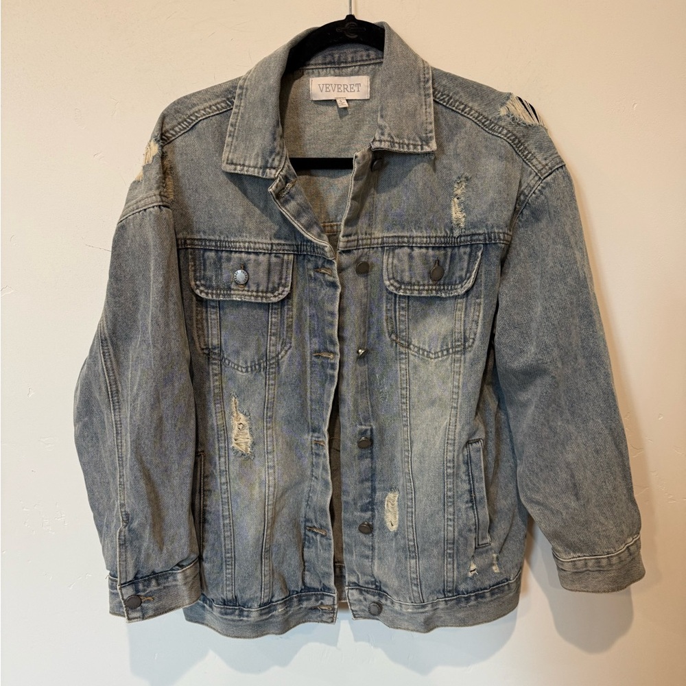 Vervet Women's Distressed Denim Jacket Size Small Oversized Classic Grunge